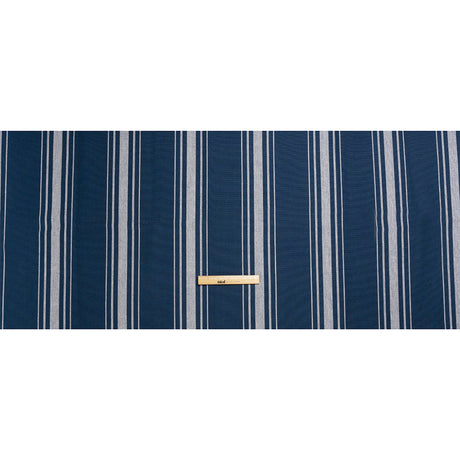 White on Navy Striped Basketweave Cotton Canvas