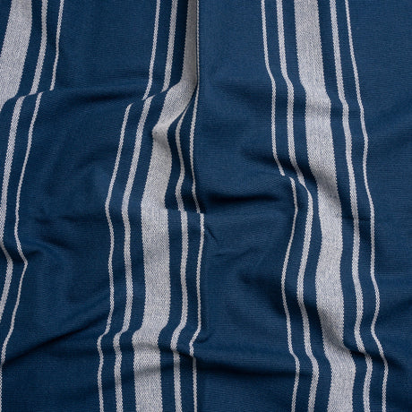 White on Navy Striped Basketweave Cotton Canvas