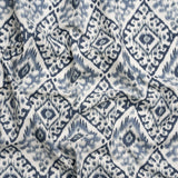 Muted Blue, Navy and White Decorative Ikat Diamonds Cotton Canvas