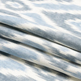 Sky Blue, Gray and White Ikat Geometry Cotton Canvas