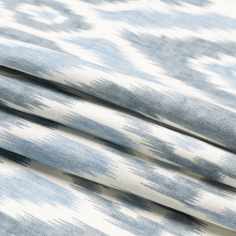 Sky Blue, Gray and White Ikat Geometry Cotton Canvas