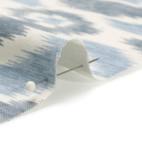 Sky Blue, Gray and White Ikat Geometry Cotton Canvas