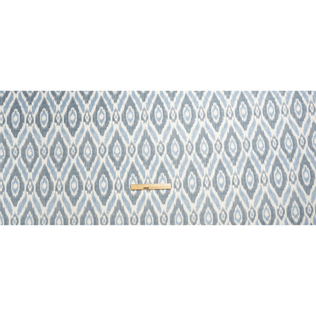 Sky Blue, Gray and White Ikat Geometry Cotton Canvas