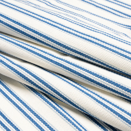 White, Summer Blue and Sky Blue Modern Ticking Stripes Cotton Twill