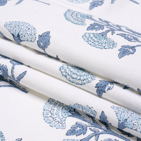 Blue and White Classic Floral Printed Cotton Canvas