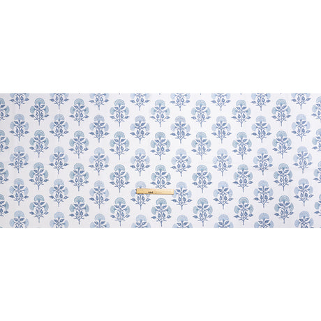 Blue and White Classic Floral Printed Cotton Canvas