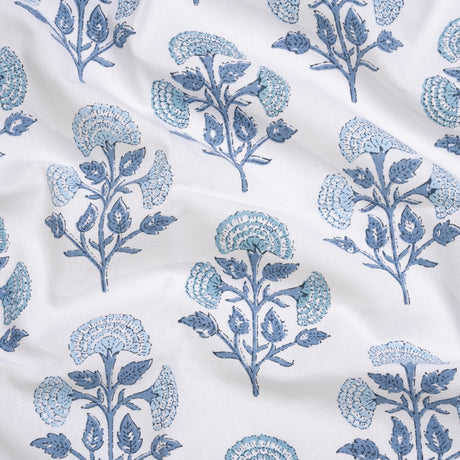 Blue and White Classic Floral Printed Cotton Canvas