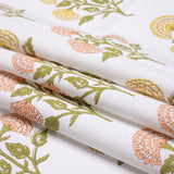 Coral, Yellow and Green Classic Floral Printed Cotton Canvas