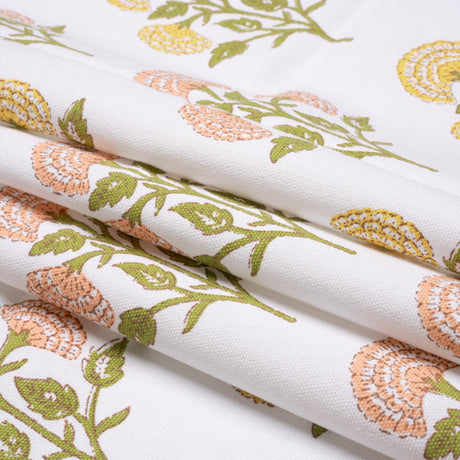 Coral, Yellow and Green Classic Floral Printed Cotton Canvas