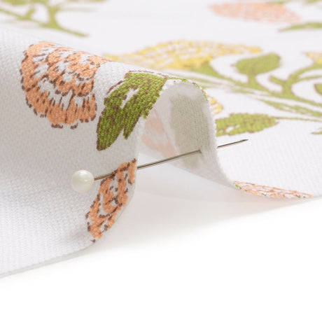 Coral, Yellow and Green Classic Floral Printed Cotton Canvas
