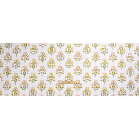 Coral, Yellow and Green Classic Floral Printed Cotton Canvas
