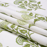 Green and White Classic Floral Printed Cotton Canvas