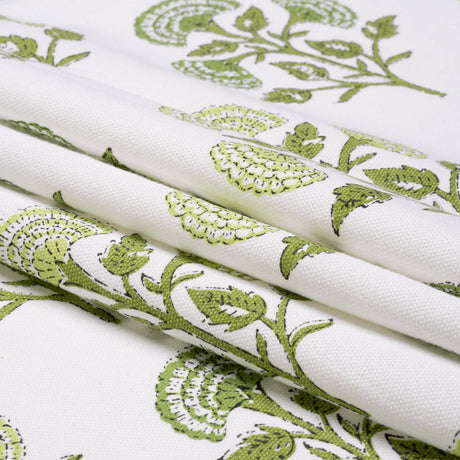 Green and White Classic Floral Printed Cotton Canvas