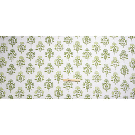 Green and White Classic Floral Printed Cotton Canvas