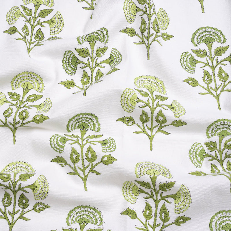 Green and White Classic Floral Printed Cotton Canvas