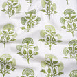 Green and White Classic Floral Printed Cotton Canvas