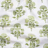 Green and White Classic Floral Printed Cotton Canvas