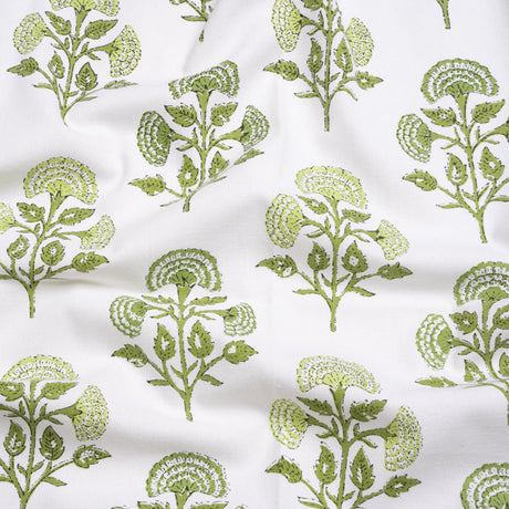 Green and White Classic Floral Printed Cotton Canvas