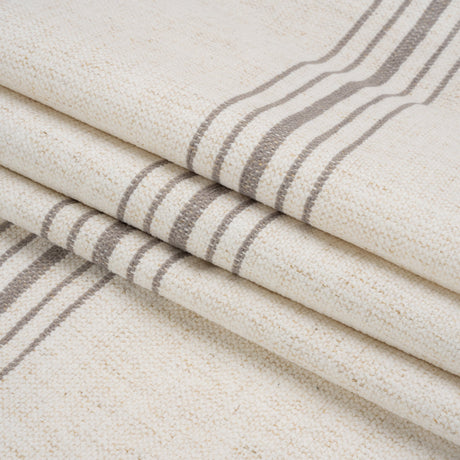 Crypton Stone on White Striped Stain Resistant Polyester and Linen Chenille Upholstery Woven