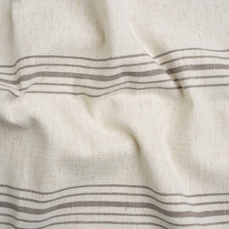 Crypton Stone on White Striped Stain Resistant Polyester and Linen Chenille Upholstery Woven
