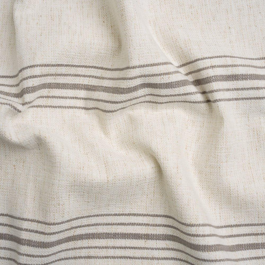 Crypton Stone on White Striped Stain Resistant Polyester and Linen Chenille Upholstery Woven