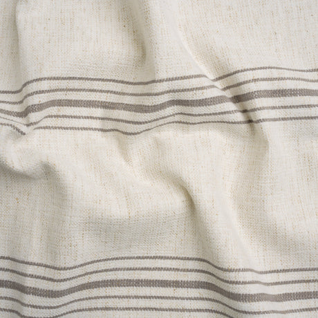 Crypton Stone on White Striped Stain Resistant Polyester and Linen Chenille Upholstery Woven