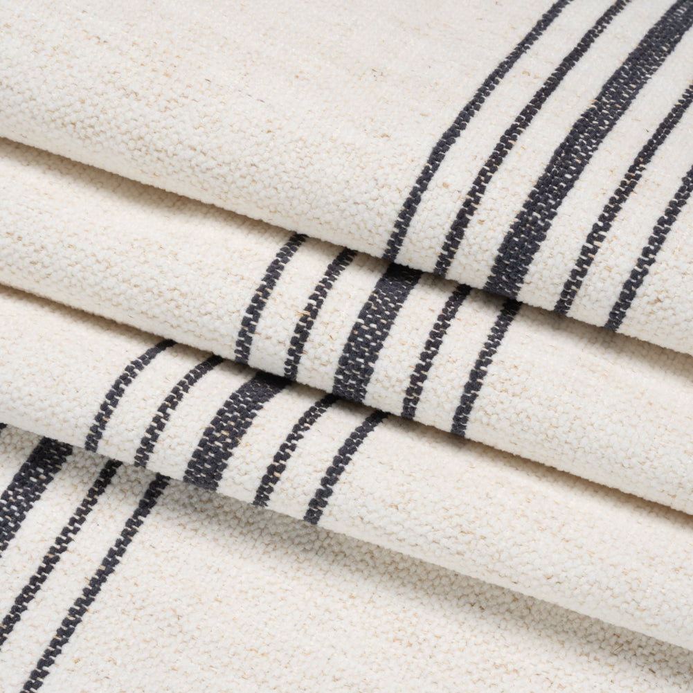 Crypton Charcoal on White Striped Stain Resistant Polyester and Linen Chenille Upholstery Woven