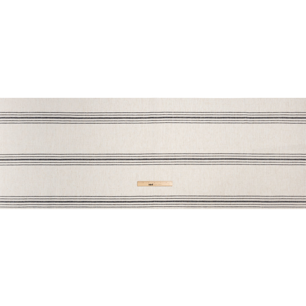 Crypton Charcoal on White Striped Stain Resistant Polyester and Linen Chenille Upholstery Woven