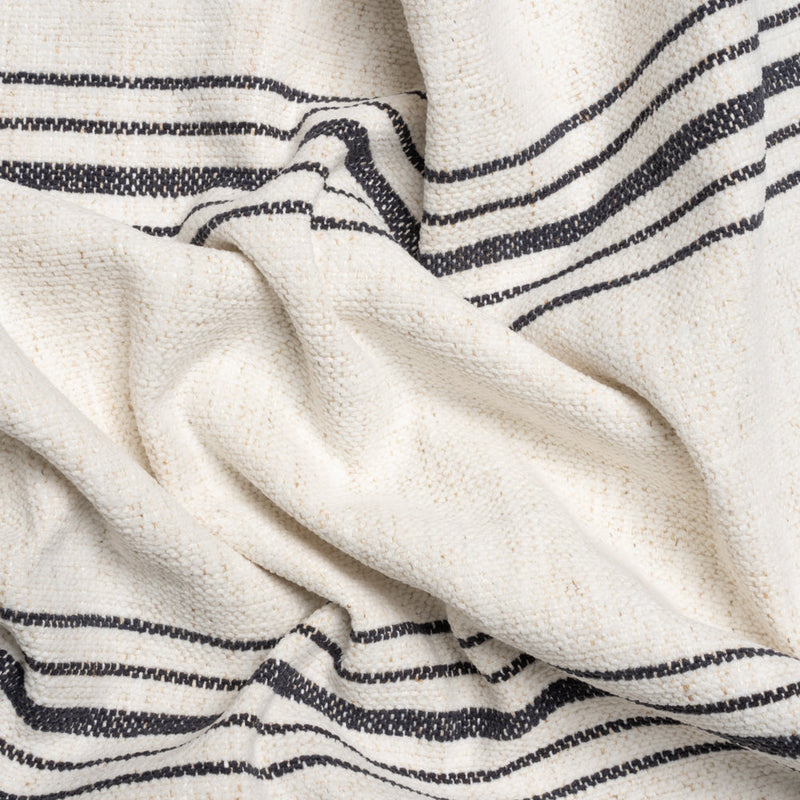 Crypton Charcoal on White Striped Stain Resistant Polyester and Linen Chenille Upholstery Woven