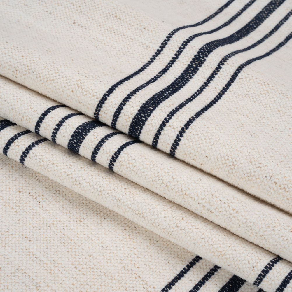 Crypton Indigo on White Striped Stain Resistant Polyester and Linen Chenille Upholstery Woven