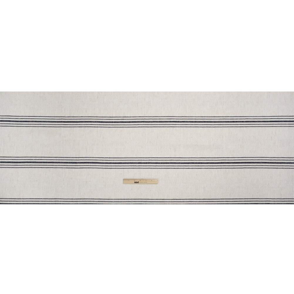 Crypton Indigo on White Striped Stain Resistant Polyester and Linen Chenille Upholstery Woven