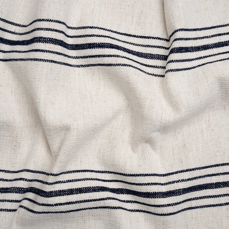 Crypton Indigo on White Striped Stain Resistant Polyester and Linen Chenille Upholstery Woven