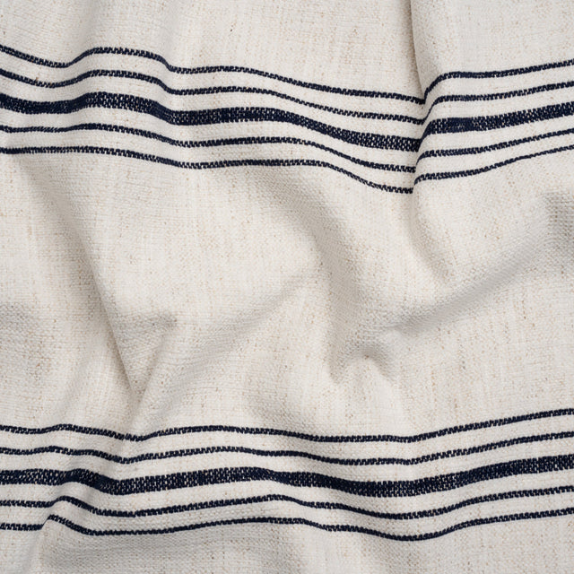 Crypton Indigo on White Striped Stain Resistant Polyester and Linen Chenille Upholstery Woven