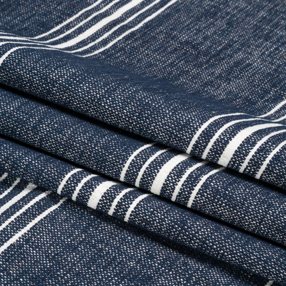 Crypton Indigo Striped Stain Resistant Polyester and Linen Chenille Upholstery Woven