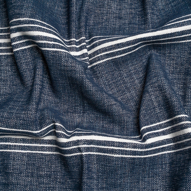 Crypton Indigo Striped Stain Resistant Polyester and Linen Chenille Upholstery Woven