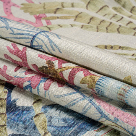 Flax, Pink and Blue Reef Exploration Slubbed Cotton Woven
