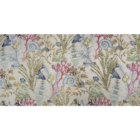 Flax, Pink and Blue Reef Exploration Slubbed Cotton Woven
