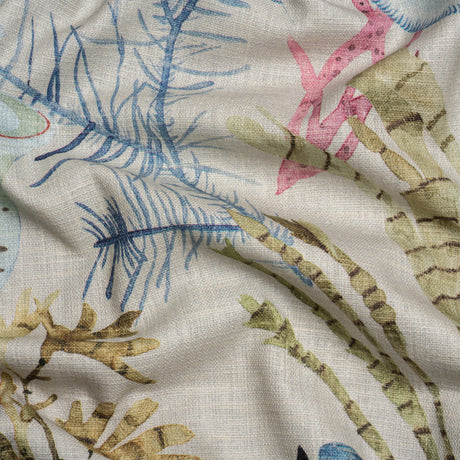 Flax, Pink and Blue Reef Exploration Slubbed Cotton Woven