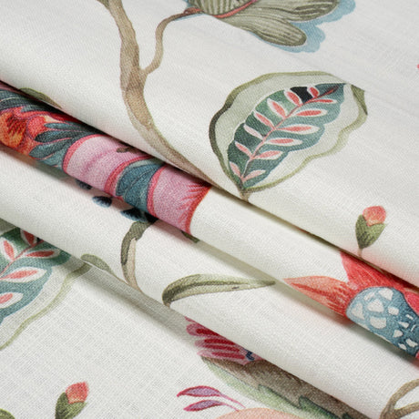 Berry, White and Teal Floral Slubbed Cotton Woven