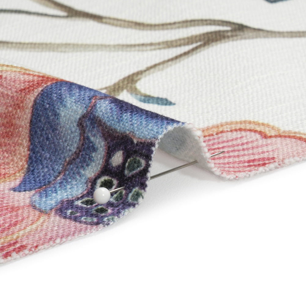 Berry, White and Teal Floral Slubbed Cotton Woven