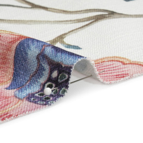 Berry, White and Teal Floral Slubbed Cotton Woven