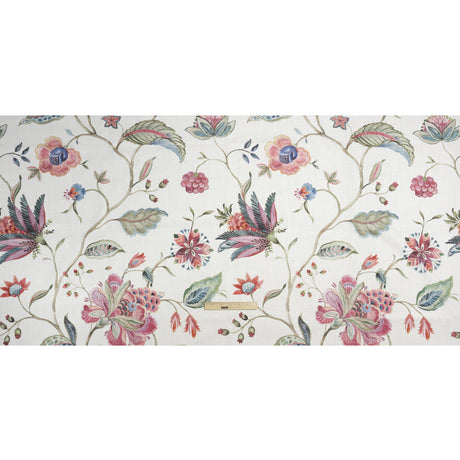 Berry, White and Teal Floral Slubbed Cotton Woven