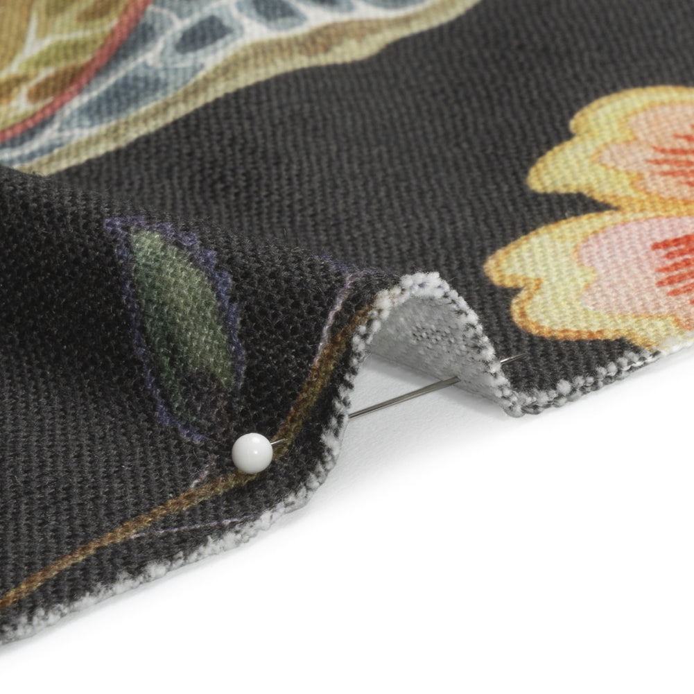 Shale, Red and Orange Floral Slubbed Cotton Woven