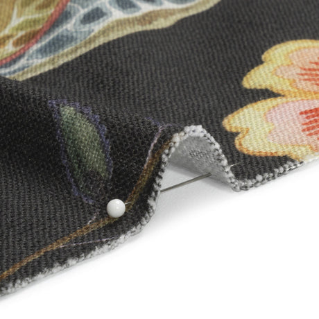 Shale, Red and Orange Floral Slubbed Cotton Woven