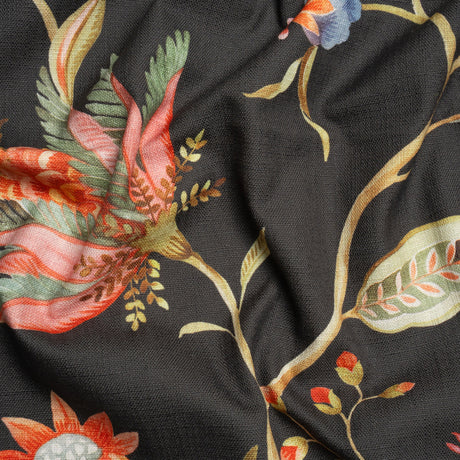 Shale, Red and Orange Floral Slubbed Cotton Woven
