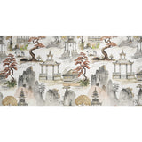 Gray, Rust and Green Pagodas and Mountains Slubbed Cotton Woven