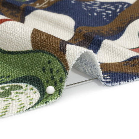 Pink, Blue and Green Birds, Blooms and Berries Slubbed Cotton Woven