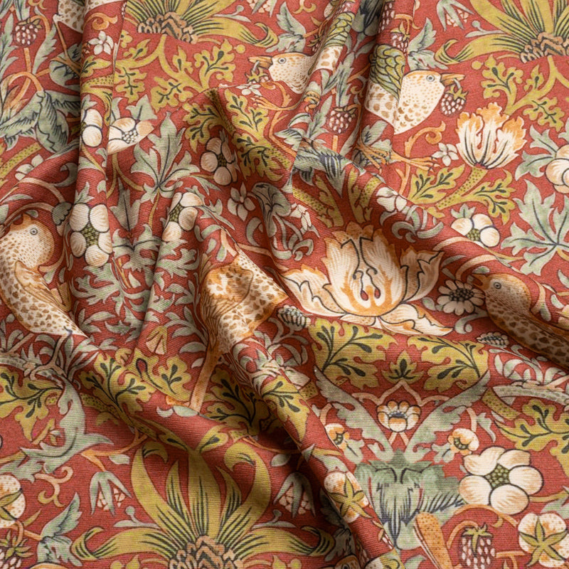 Red Strawberry Thief Printed Micro Chenille