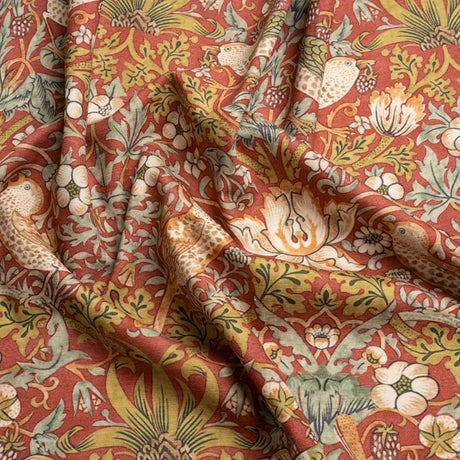 Red Strawberry Thief Printed Micro Chenille