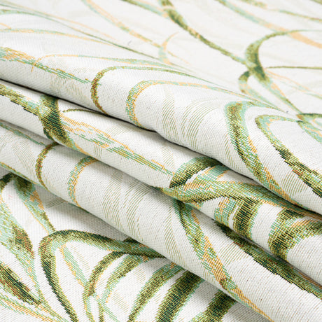 Ivory and Green Palm Fronds Polyester Jacquard